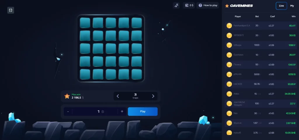 CaveMines game interface